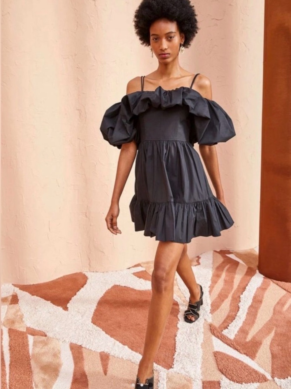 Ulla Johnson Lila Ruffled Mini Dress Noir Black - Picture 2 of 9